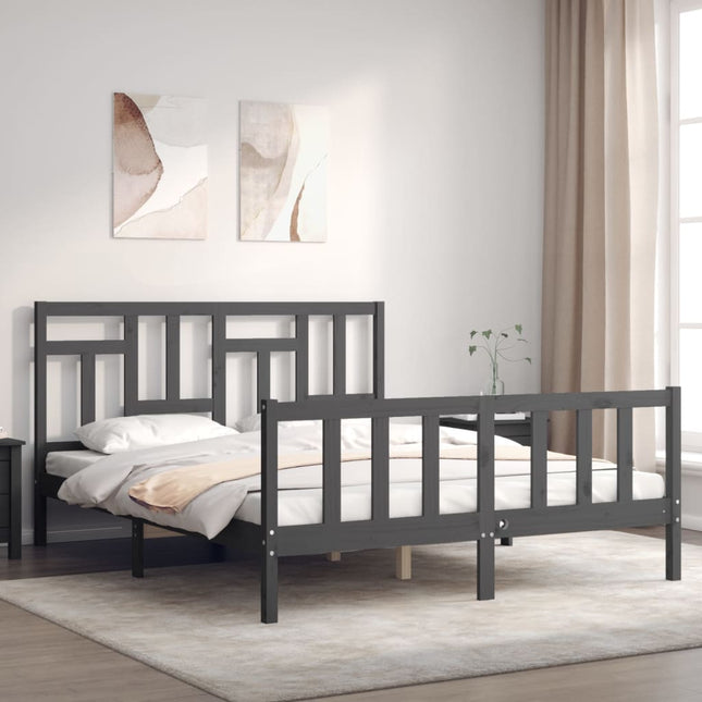 Bedframe Met Hoofdbord Massief Hout 160 x 200 cm Grijs