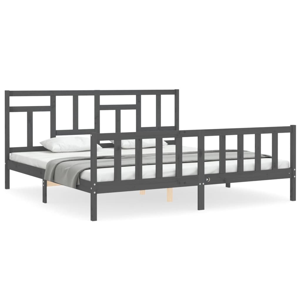 Bedframe Met Hoofdbord Massief Hout 200 x 200 cm Grijs