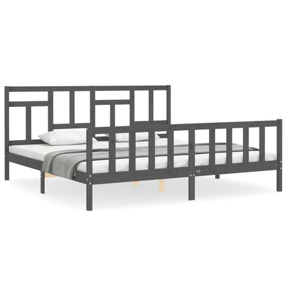 Bedframe Met Hoofdbord Massief Hout 200 x 200 cm Grijs