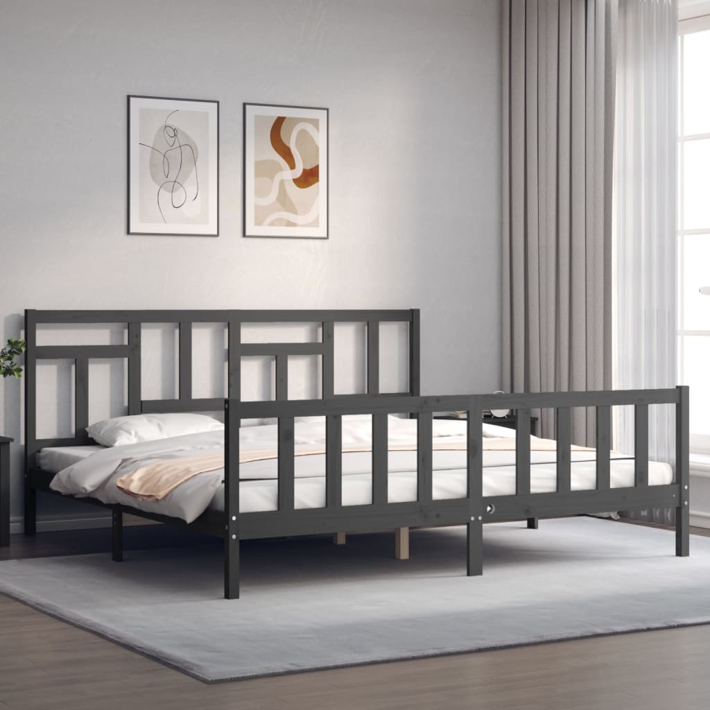 Bedframe Met Hoofdbord Massief Hout 200 x 200 cm Grijs