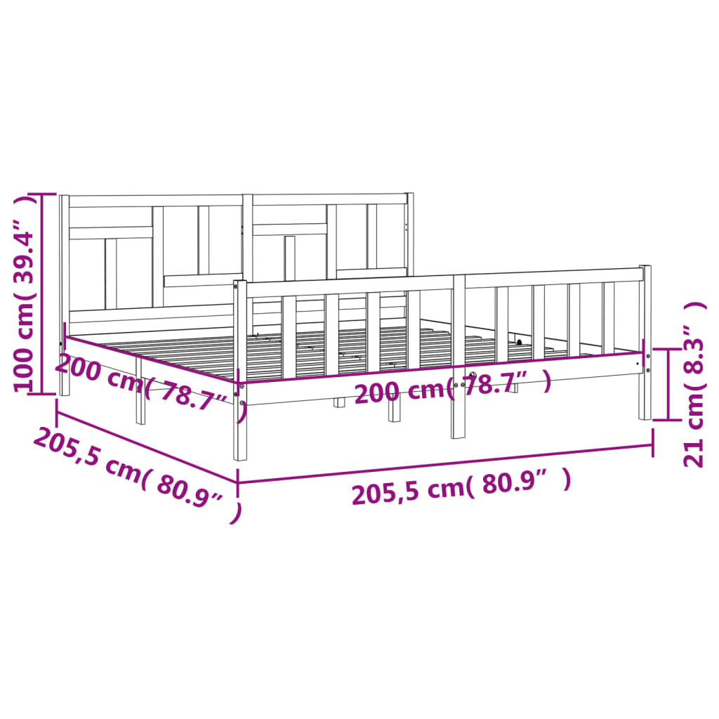 Bedframe Met Hoofdbord Massief Hout 200 x 200 cm Grijs