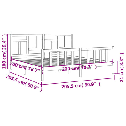 Bedframe Met Hoofdbord Massief Hout 200 x 200 cm Grijs