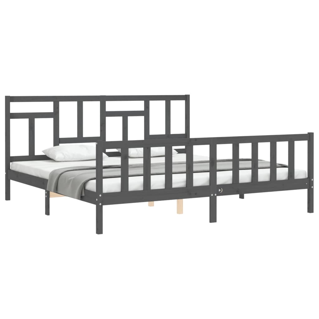 Bedframe Met Hoofdbord Massief Hout 200 x 200 cm Grijs