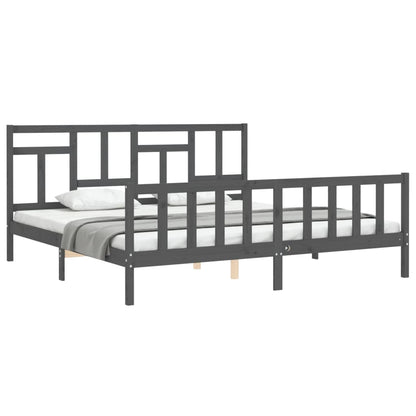Bedframe Met Hoofdbord Massief Hout 200 x 200 cm Grijs
