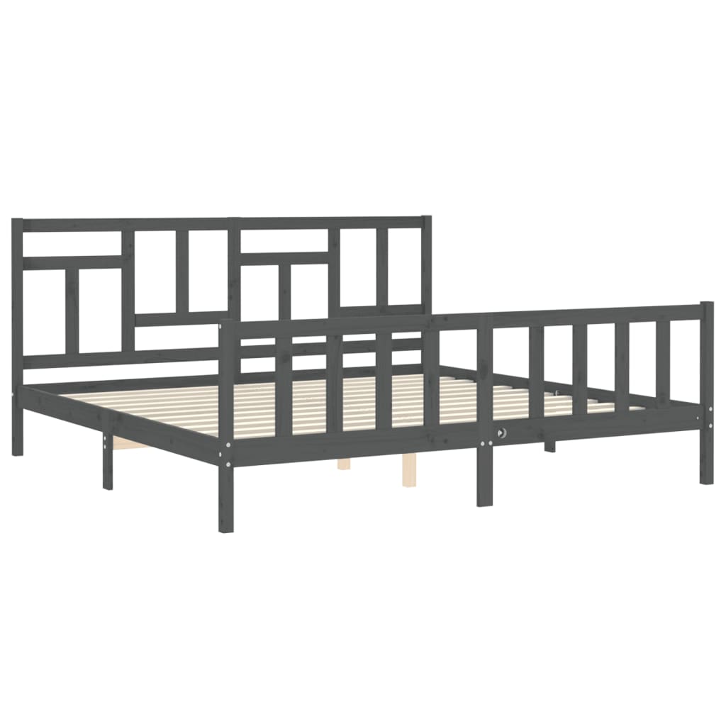 Bedframe Met Hoofdbord Massief Hout 200 x 200 cm Grijs