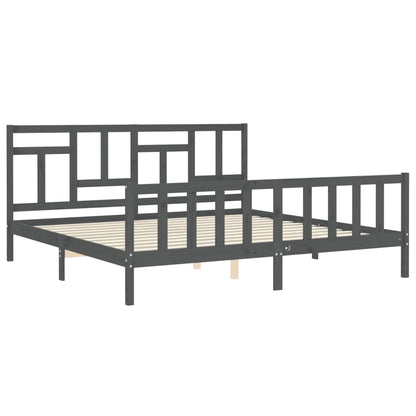 Bedframe Met Hoofdbord Massief Hout 200 x 200 cm Grijs