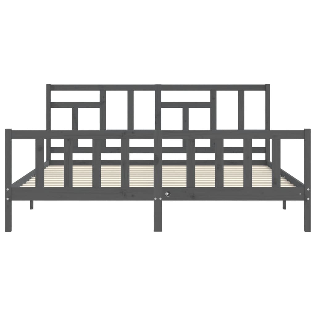 Bedframe Met Hoofdbord Massief Hout 200 x 200 cm Grijs