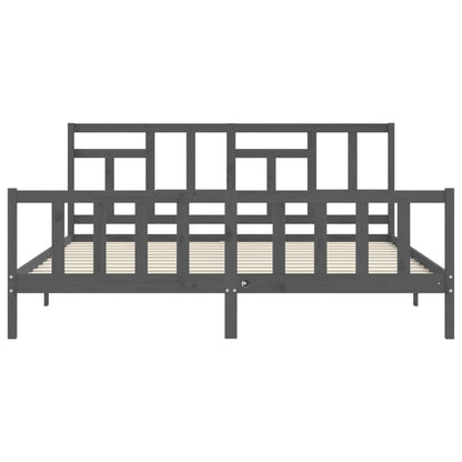 Bedframe Met Hoofdbord Massief Hout 200 x 200 cm Grijs