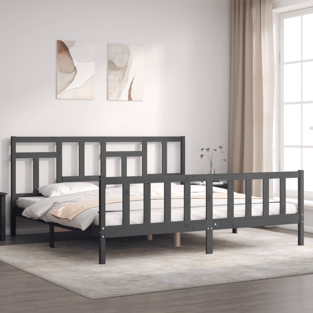 Bedframe Met Hoofdbord Massief Hout 200 x 200 cm Grijs