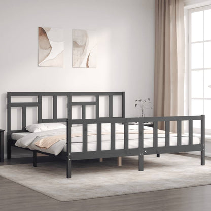 Bedframe Met Hoofdbord Massief Hout 200 x 200 cm Grijs