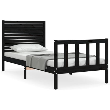 Bedframe met hoofdbord massief hout zwart 2FT6 Small Single 75 x 190 cm Zwart
