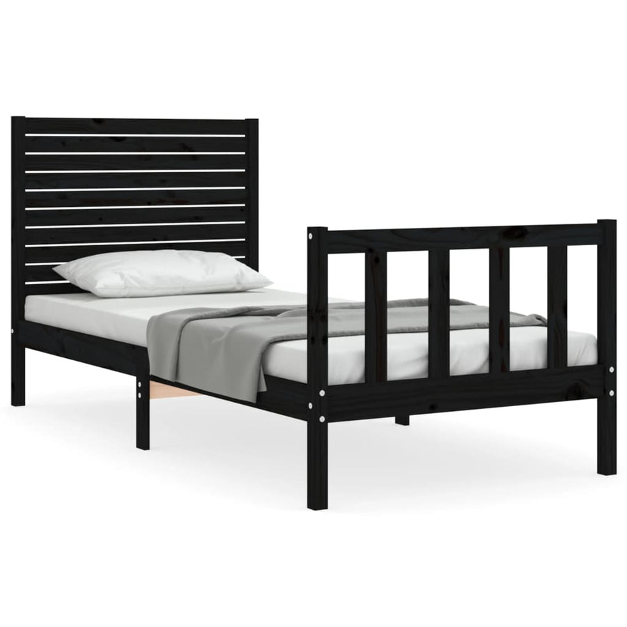 Bedframe met hoofdbord massief hout zwart 2FT6 Small Single 75 x 190 cm Zwart