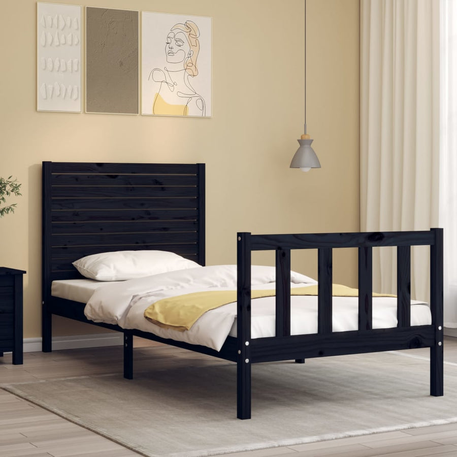 Bedframe met hoofdbord massief hout zwart 2FT6 Small Single 75 x 190 cm Zwart