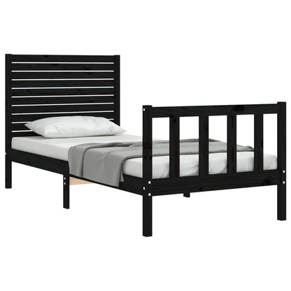 Bedframe met hoofdbord massief hout zwart 2FT6 Small Single 75 x 190 cm Zwart