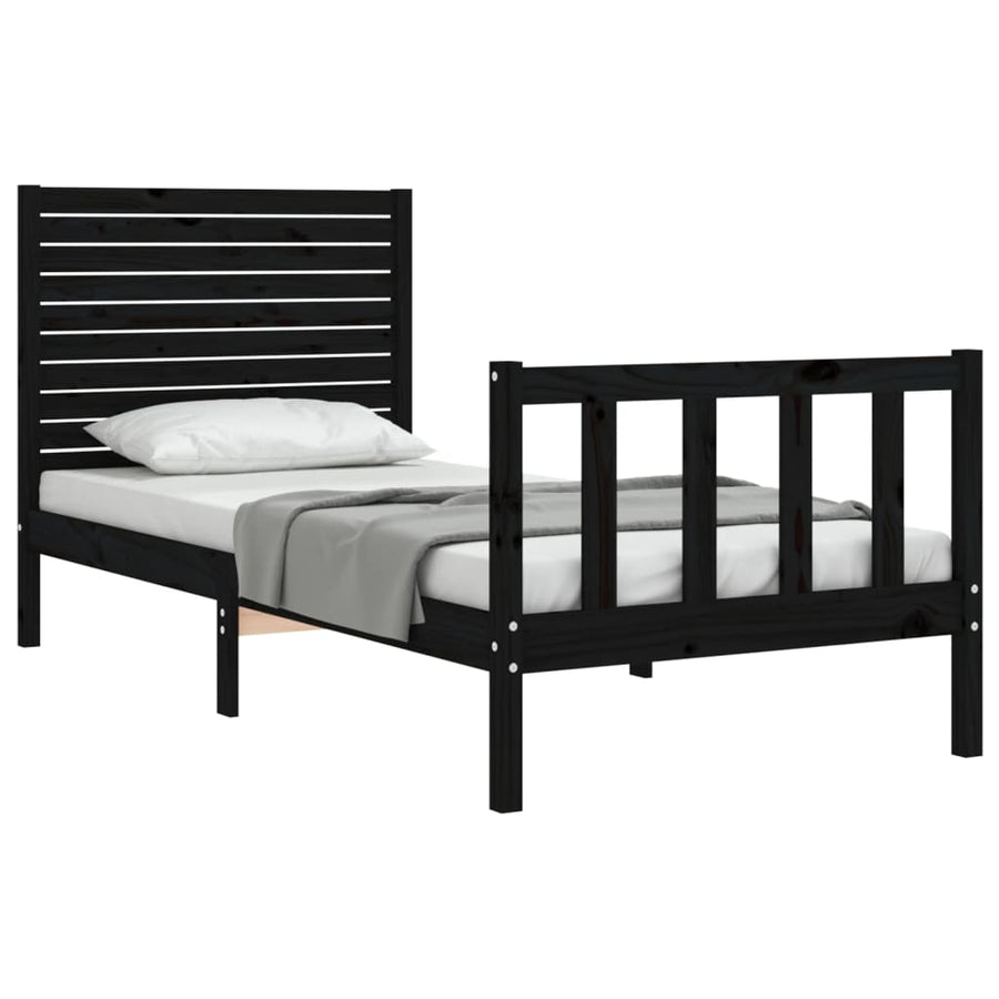 Bedframe met hoofdbord massief hout zwart 2FT6 Small Single 75 x 190 cm Zwart