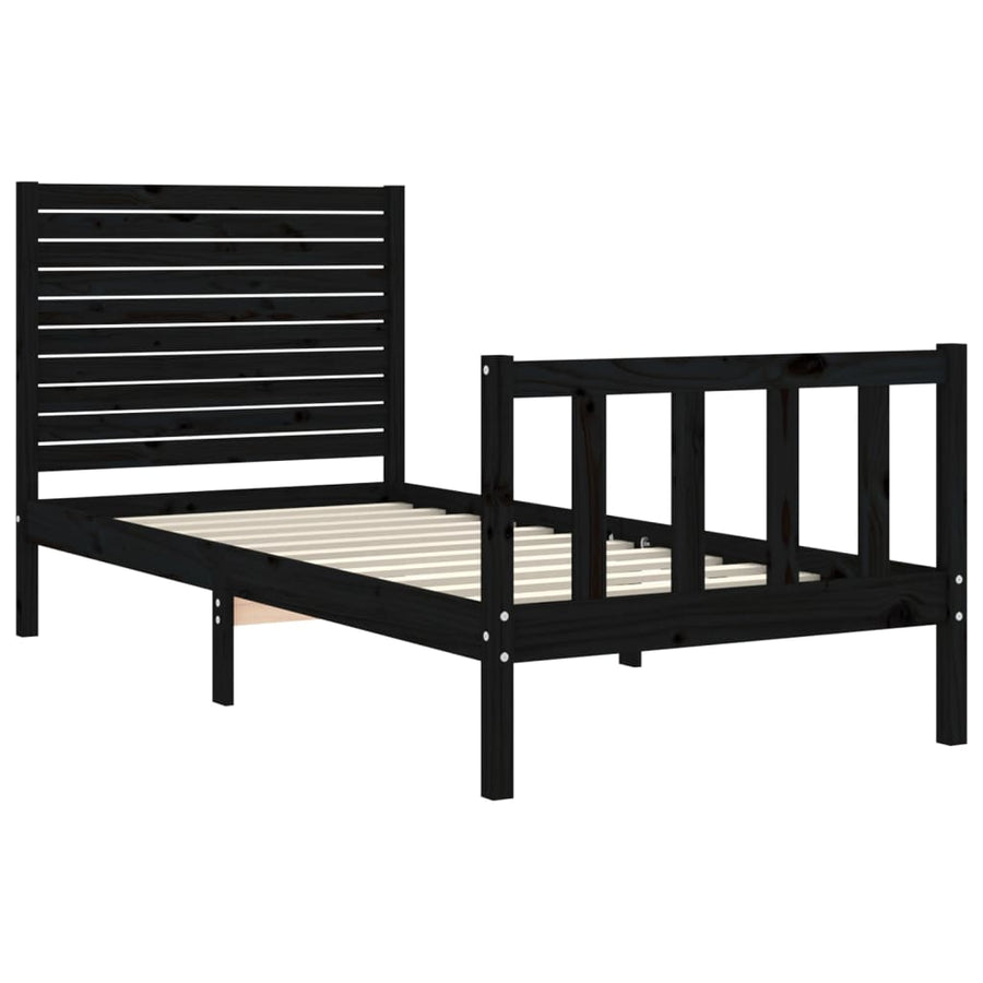 Bedframe met hoofdbord massief hout zwart 2FT6 Small Single 75 x 190 cm Zwart