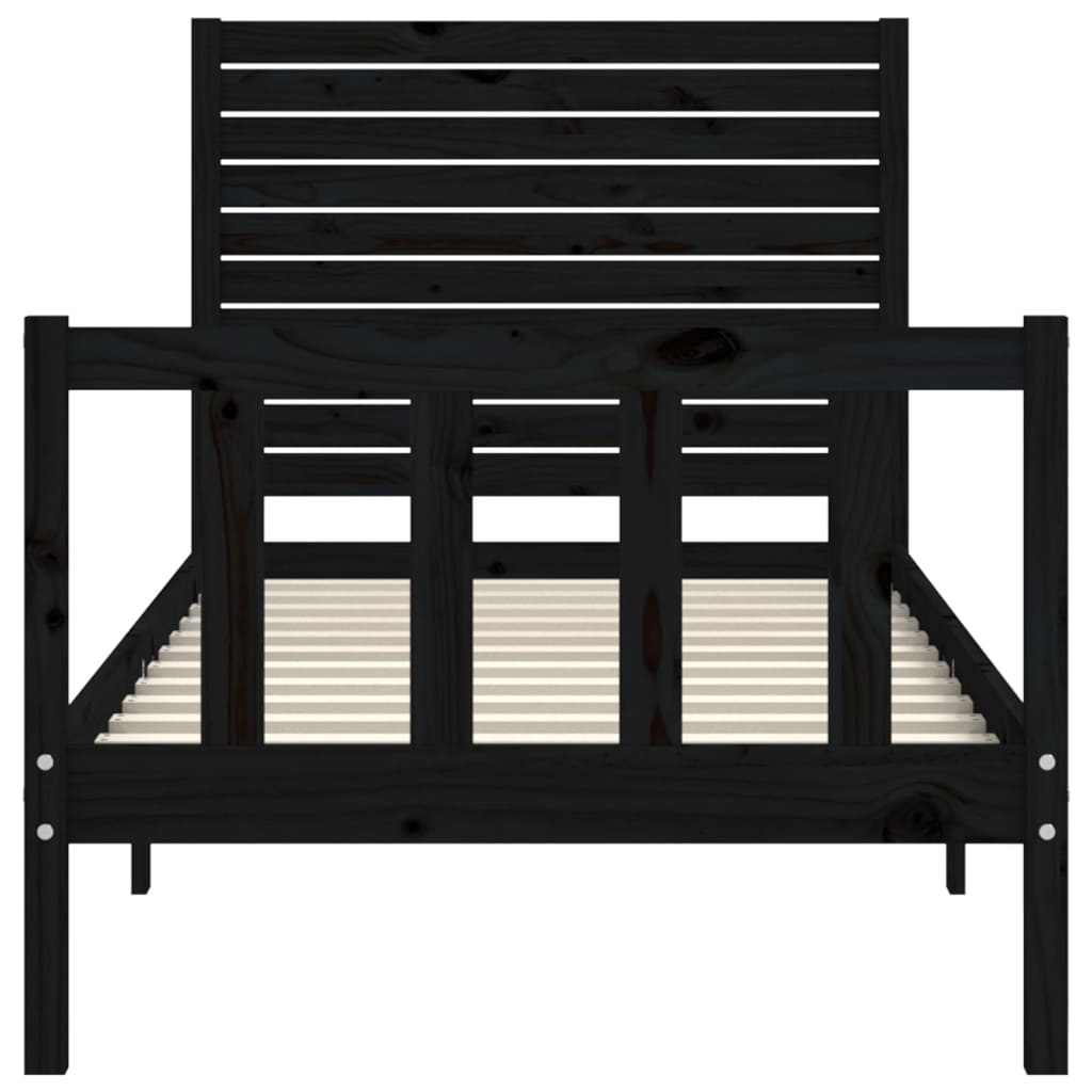 Bedframe met hoofdbord massief hout zwart 2FT6 Small Single 75 x 190 cm Zwart