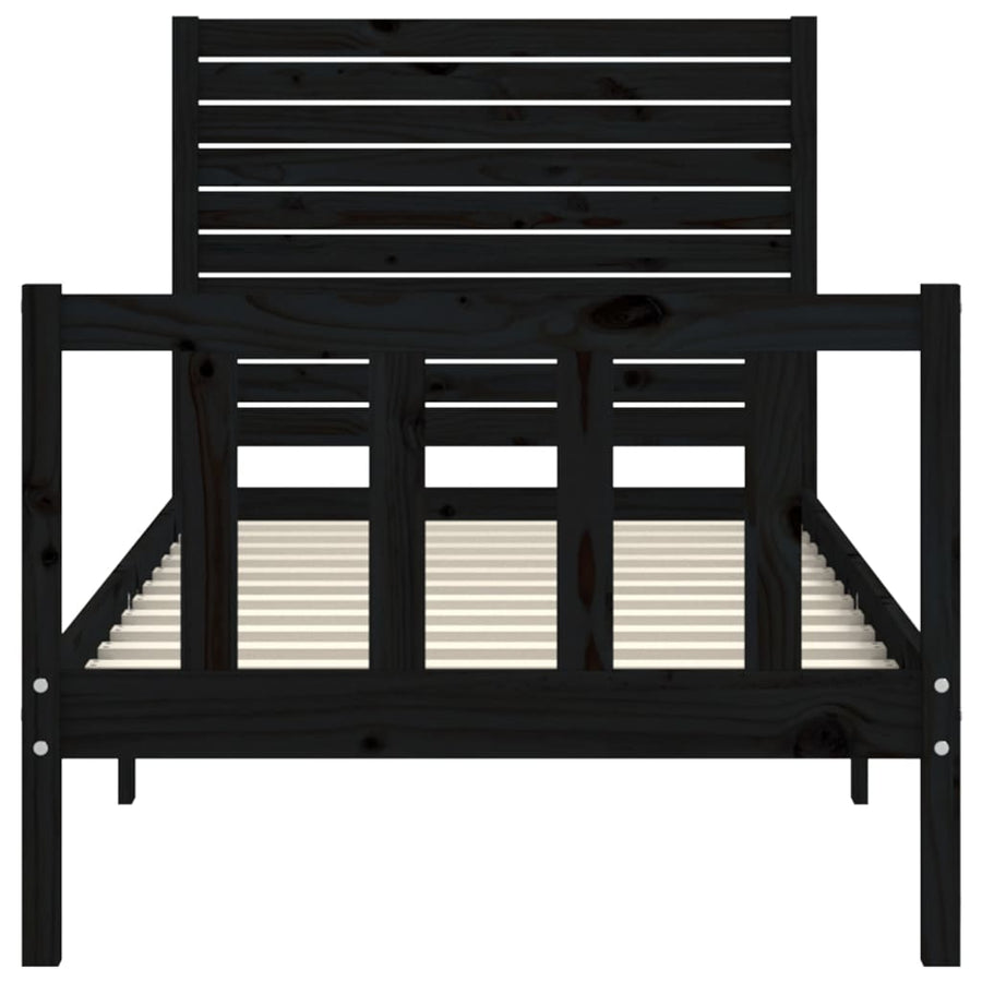 Bedframe met hoofdbord massief hout zwart 2FT6 Small Single 75 x 190 cm Zwart