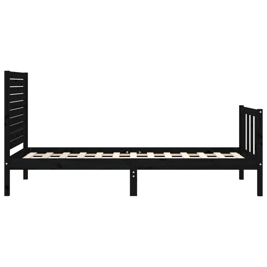 Bedframe met hoofdbord massief hout zwart 2FT6 Small Single 75 x 190 cm Zwart