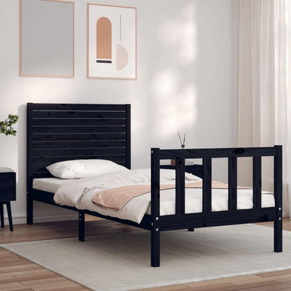 Bedframe met hoofdbord massief hout zwart 2FT6 Small Single 75 x 190 cm Zwart