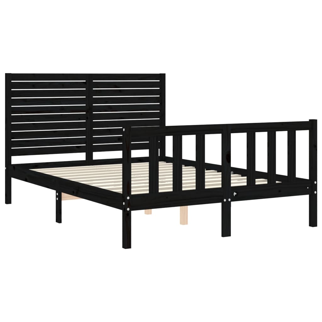 Bedframe met hoofdbord massief hout zwart 4FT6 Double 135 x 190 cm Zwart