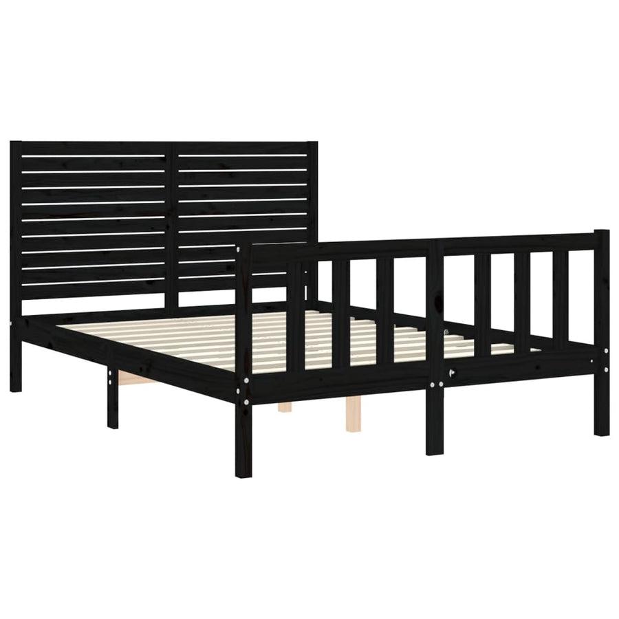 Bedframe met hoofdbord massief hout zwart 4FT6 Double 135 x 190 cm Zwart