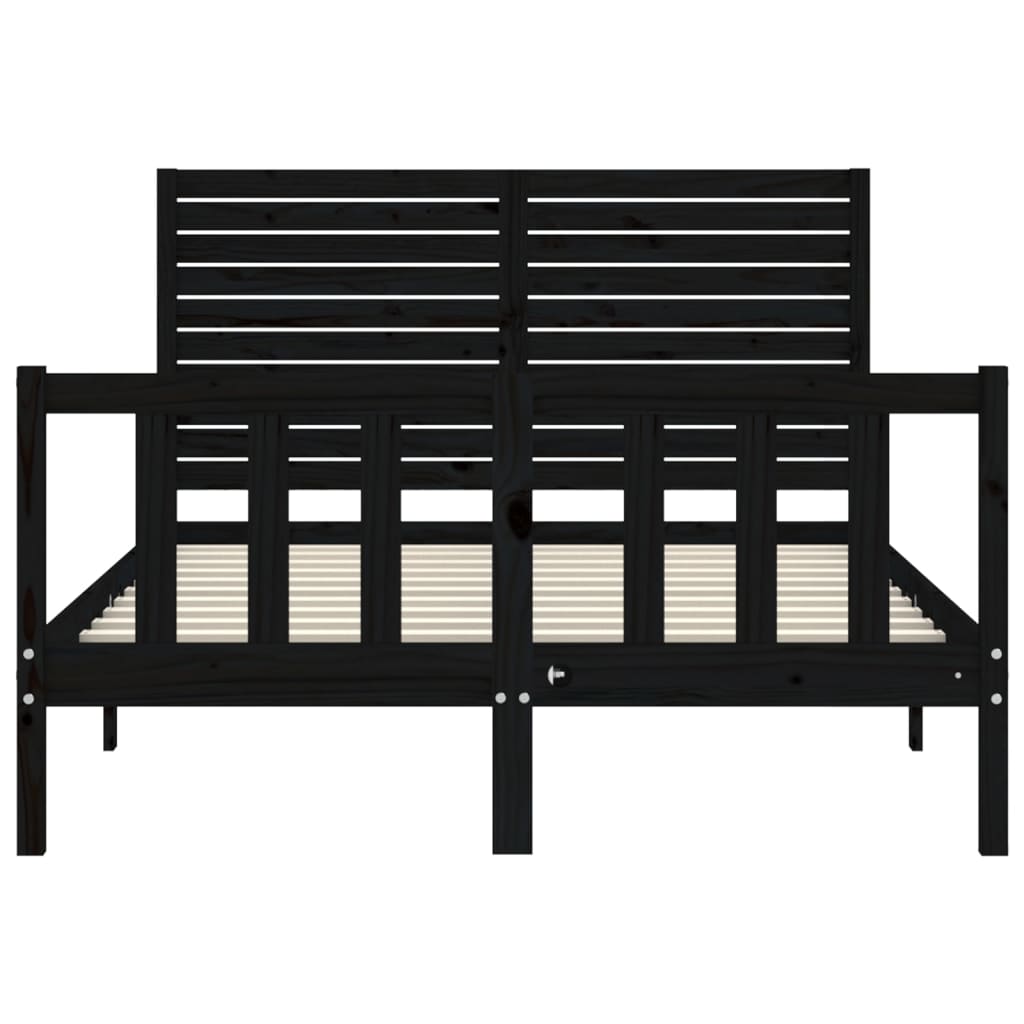 Bedframe met hoofdbord massief hout zwart 4FT6 Double 135 x 190 cm Zwart