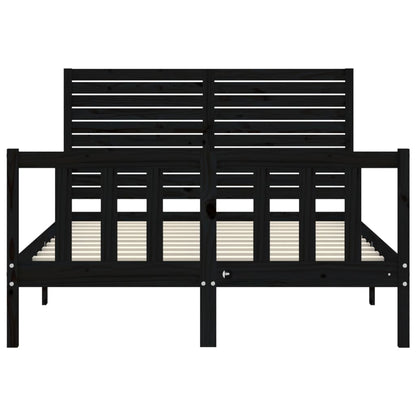 Bedframe met hoofdbord massief hout zwart 4FT6 Double 135 x 190 cm Zwart
