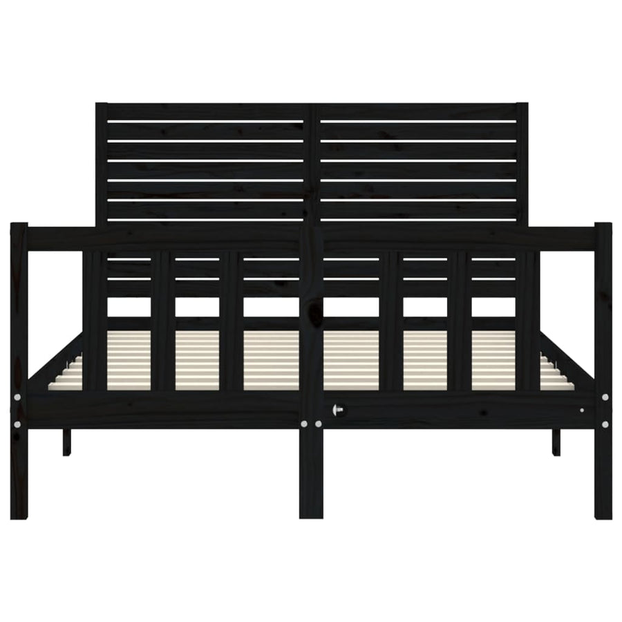 Bedframe met hoofdbord massief hout zwart 4FT6 Double 135 x 190 cm Zwart