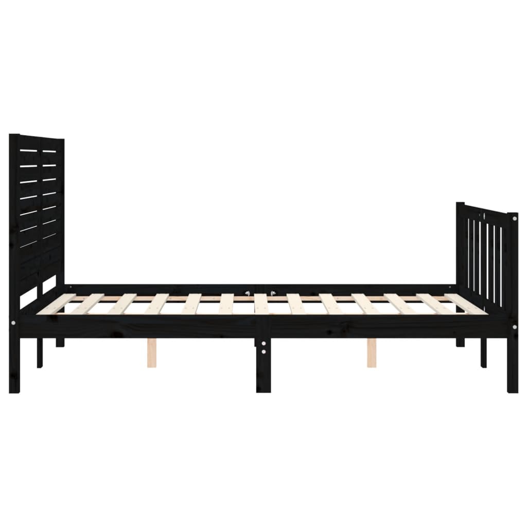 Bedframe met hoofdbord massief hout zwart 4FT6 Double 135 x 190 cm Zwart