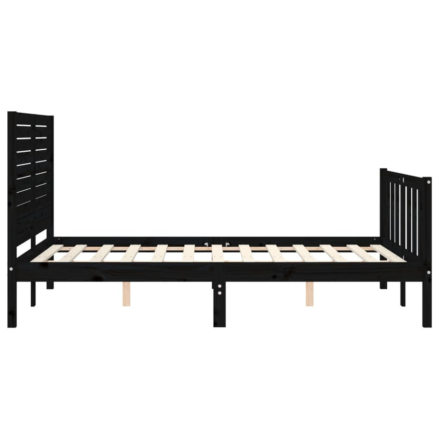 Bedframe met hoofdbord massief hout zwart 4FT6 Double 135 x 190 cm Zwart