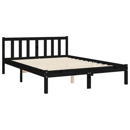 Bedframe met hoofdbord massief hout zwart 4FT6 Double 135 x 190 cm Zwart