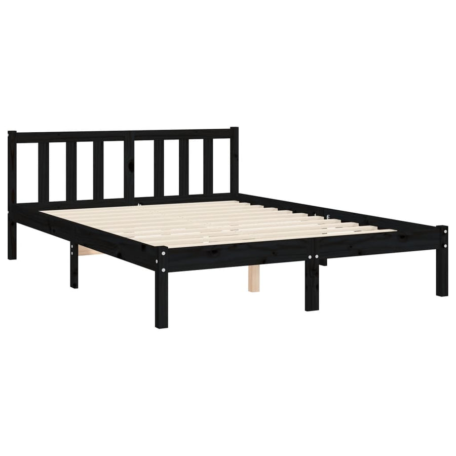 Bedframe met hoofdbord massief hout zwart 4FT6 Double 135 x 190 cm Zwart