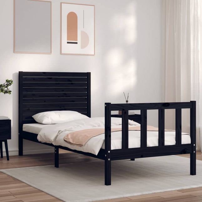 Bedframe met hoofdbord massief hout zwart 90x200 cm 90 x 200 cm Zwart