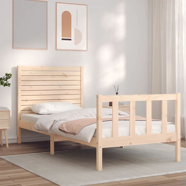 Bedframe met hoofdbord massief hout 100x200 cm 100 x 200 cm Naturel