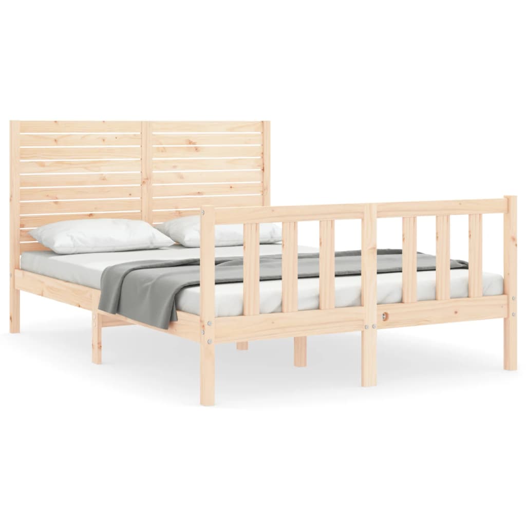 Bedframe met hoofdbord massief hout 140x200 cm 140 x 200 cm Naturel