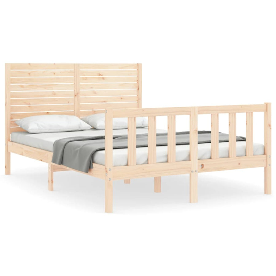 Bedframe met hoofdbord massief hout 140x200 cm 140 x 200 cm Naturel