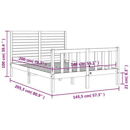 Bedframe met hoofdbord massief hout 140x200 cm 140 x 200 cm Naturel