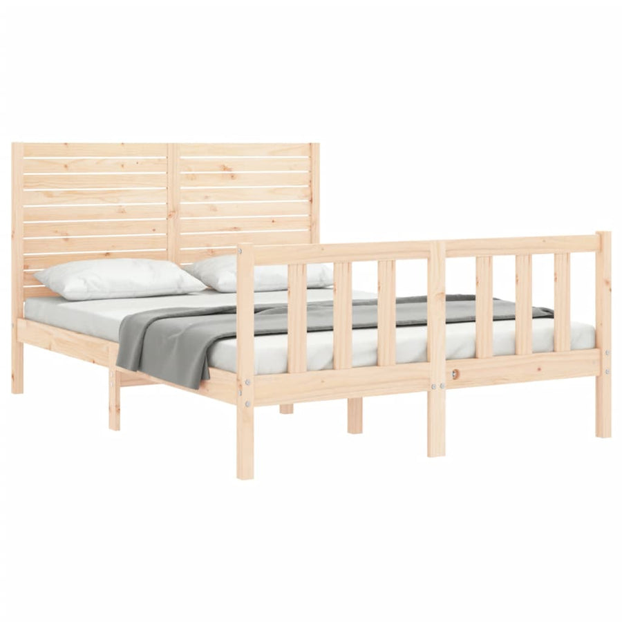 Bedframe met hoofdbord massief hout 140x200 cm 140 x 200 cm Naturel