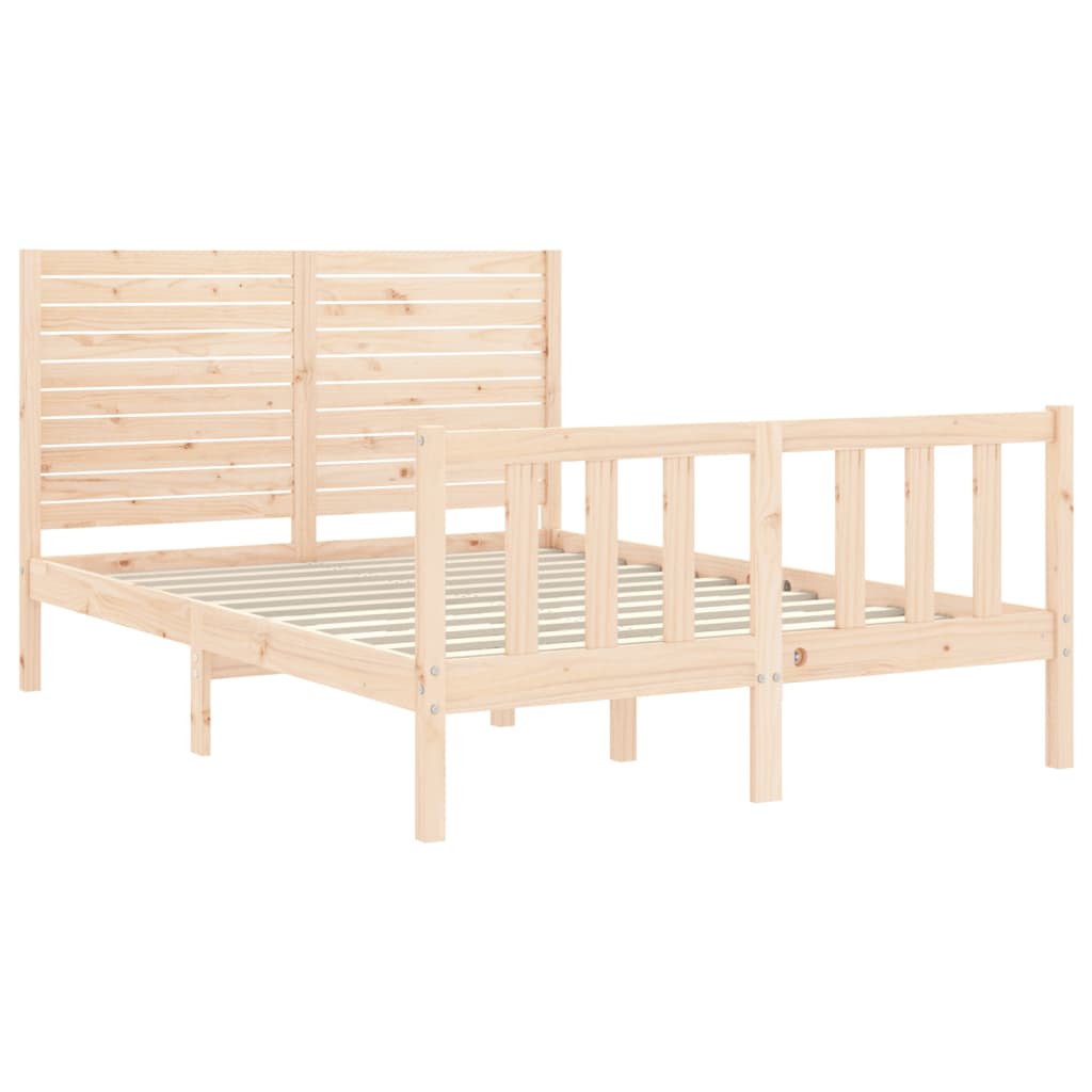 Bedframe met hoofdbord massief hout 140x200 cm 140 x 200 cm Naturel