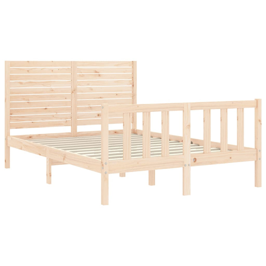Bedframe met hoofdbord massief hout 140x200 cm 140 x 200 cm Naturel