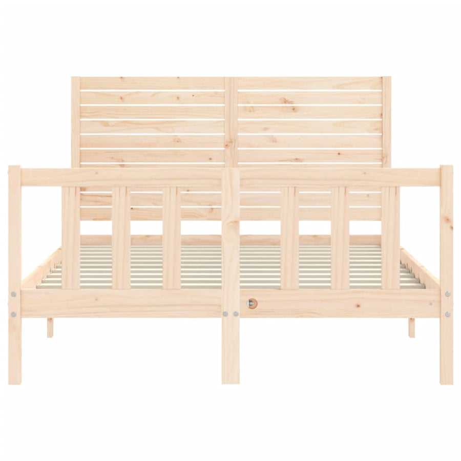 Bedframe met hoofdbord massief hout 140x200 cm 140 x 200 cm Naturel