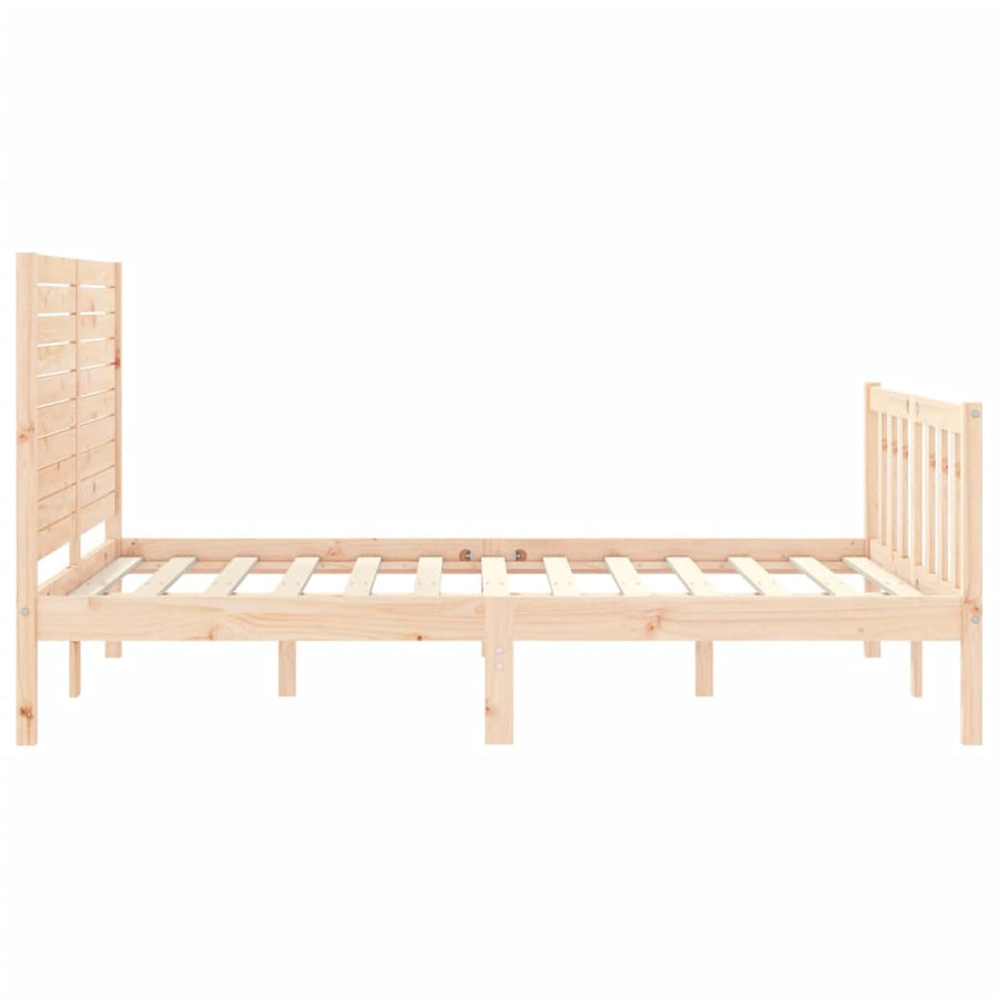 Bedframe met hoofdbord massief hout 140x200 cm 140 x 200 cm Naturel