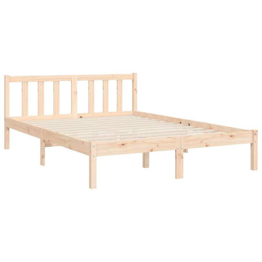 Bedframe met hoofdbord massief hout 140x200 cm 140 x 200 cm Naturel