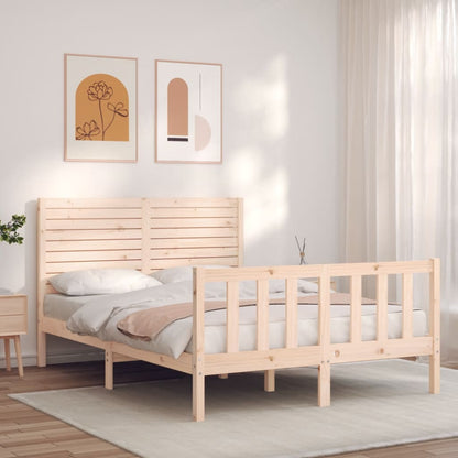 Bedframe met hoofdbord massief hout 140x200 cm 140 x 200 cm Naturel