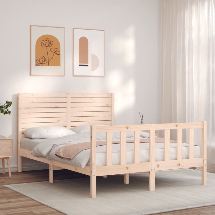 Bedframe met hoofdbord massief hout 140x200 cm 140 x 200 cm Naturel