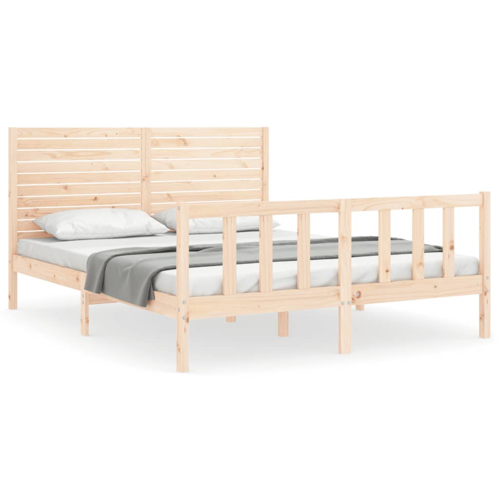 Bedframe met hoofdbord massief hout 160x200 cm 160 x 200 cm Naturel
