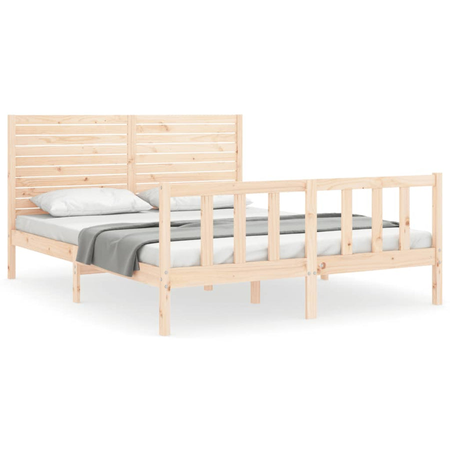 Bedframe met hoofdbord massief hout 160x200 cm 160 x 200 cm Naturel