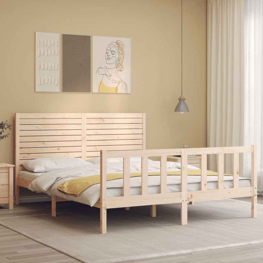 Bedframe met hoofdbord massief hout 160x200 cm 160 x 200 cm Naturel