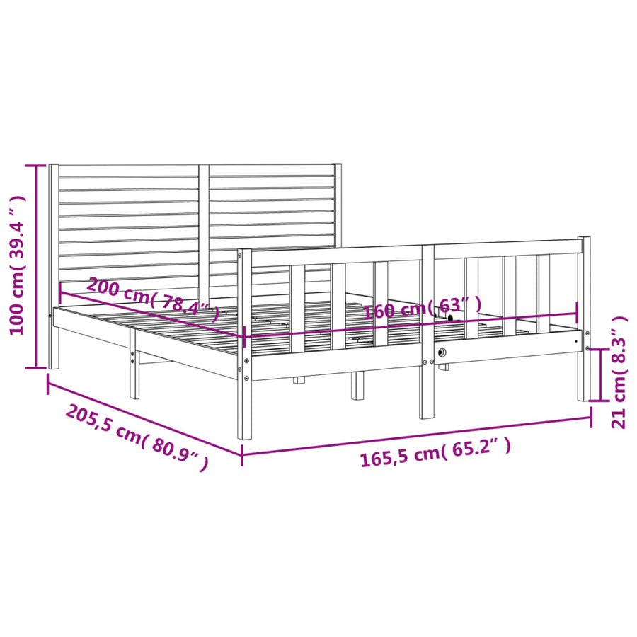Bedframe met hoofdbord massief hout 160x200 cm 160 x 200 cm Naturel